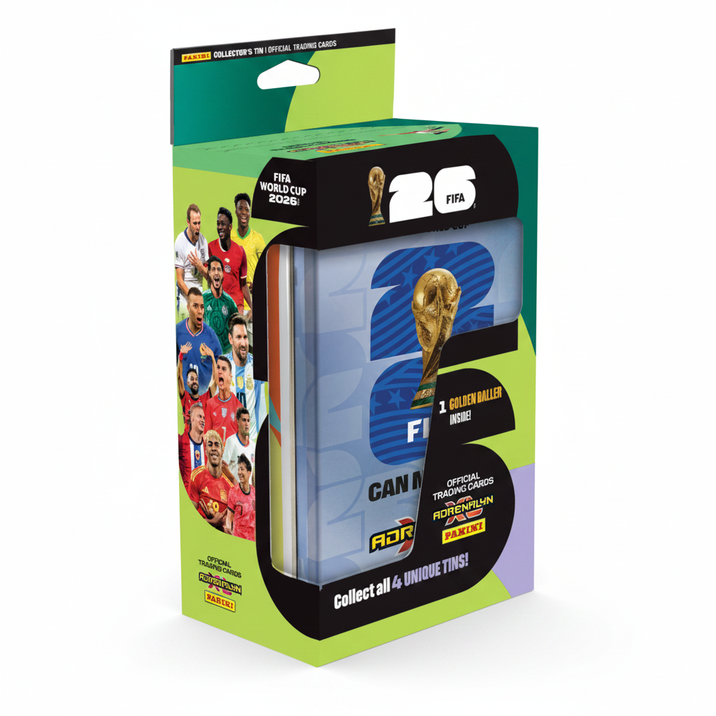 FIFA World Cup 2026 trading card pack with branding and graphics.