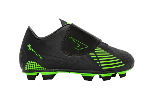 Vector Junior Football Boots Black Green Velcro Strap
