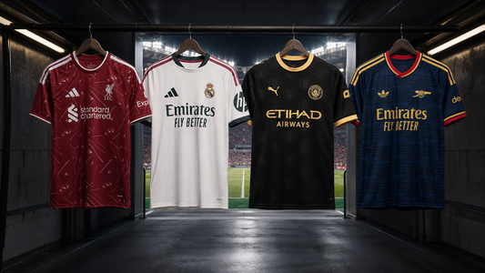Champions League 2026-27 club jerseys hanging in a stadium tunnel before Matchday 1
