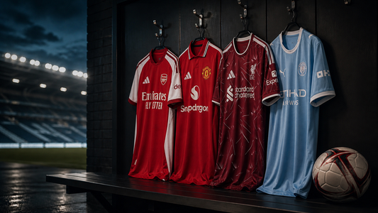 Premier League 2026-27 jerseys with club branding hanging before kick-off