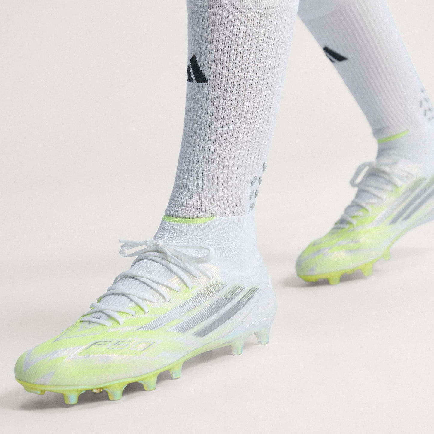 adidas F50 Sparkfusion Elite Mid Cut Firm Ground / Artificial Ground - Cloud White / Iron Metallic / Hi-Res Yellow