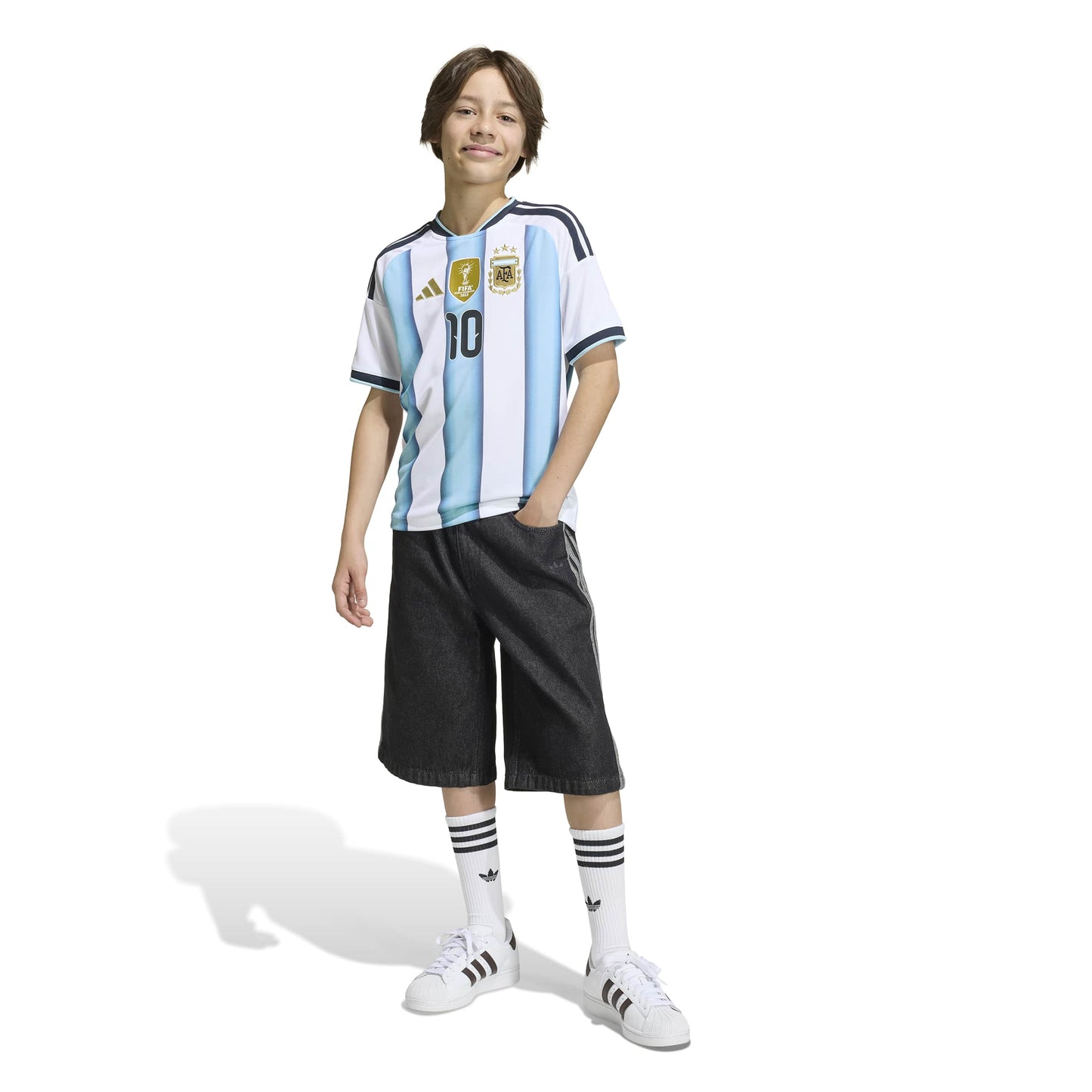 adidas Argentina 26 Messi Kids Home Jersey - White / Icey Blue / Light Blue