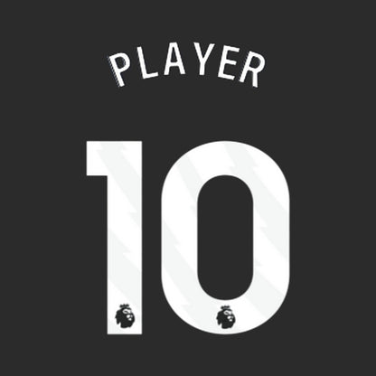 Official print: licensed league font, PLAYER 10 in white