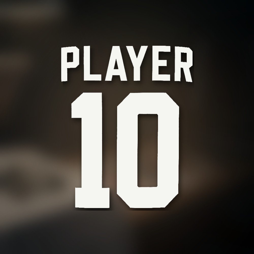 Standard print: block vinyl lettering, PLAYER 10
