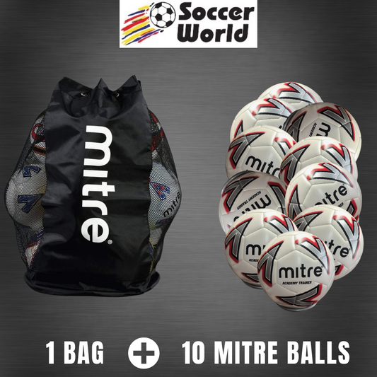 Mitre Training Balls Pack - 10 Mitre Academy Trainer Balls + Ball Bag