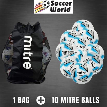 Mitre Training Balls Pack - 10 Mitre Impel Max size 3 balls + Ball Bag