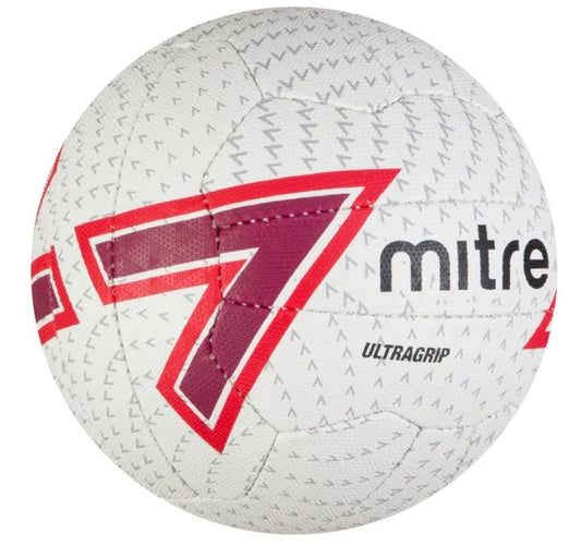 Mitre Ultragrip Netball - White/Red